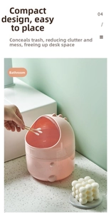 Pink dinosaur desk trash bin for bathroom with flip-top lid for cotton swabs