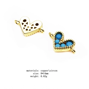 Golden heart-shaped jewelry connectors with blue zircon inlays for DIY bracelet making