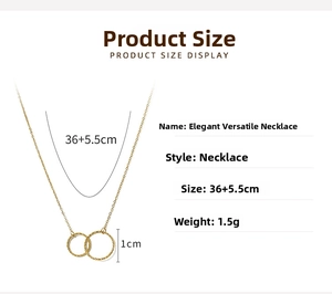 Detail view of interlocking double ring pendant necklace with dimension markings