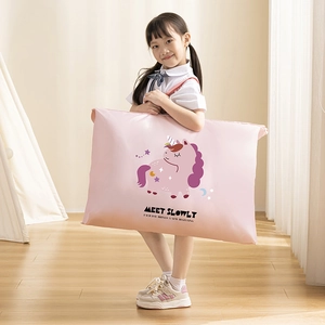 Pink large quilt storage bag with unicorn print and slogan for home organization