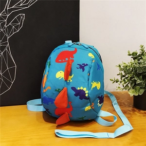 Blauer Kinderrucksack mit Dinosaurier-Motiv, 3D-Zacken und bunten Comic-Drucken