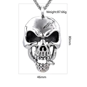 Men's gothic skull pendant necklace with dimensions 80mm height and 87.66g weight