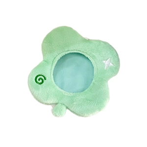 Light green plush flower card holder with star embroidery and transparent window