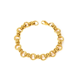 18K gold plated stainless steel link chain bracelet with lobster clasp on white background