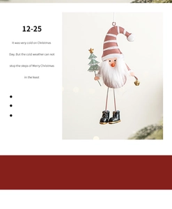 Detail of Nordic Christmas gnome ornament with pink striped hat and plush white beard