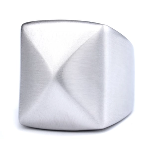 Minimalist silver square signet ring for men in brushed stainless steel with matte finish