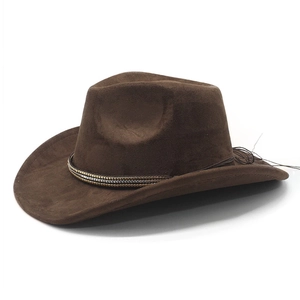 Cappello da cowboy marrone scuro in finta pelle scamosciata con fascia in perline di metallo