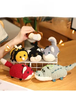 Close-up of soft animal plush squeeze toys with colorful bubble-blowing feature