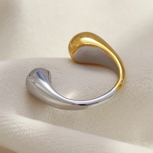 Minimalist two-tone 18K gold and silver plated stainless steel open ring for women