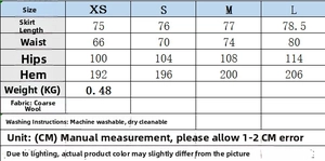 Tableau des tailles pour ensemble veste en tweed et jupe cape avec mesures précises