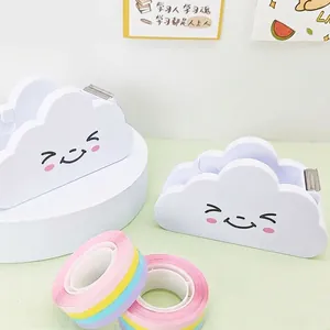 Cloud-shaped rainbow tape dispenser set with colorful washi tape rolls for stationery