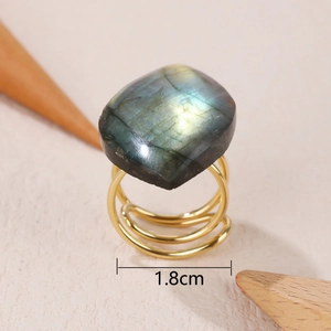 Adjustable natural labradorite ring with gold wire wrap and 1.8cm diameter sizing