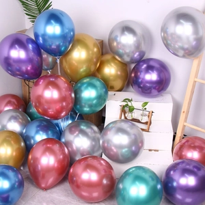 Vibrant metallic latex balloons in gold, blue, and purple for party and wedding decor