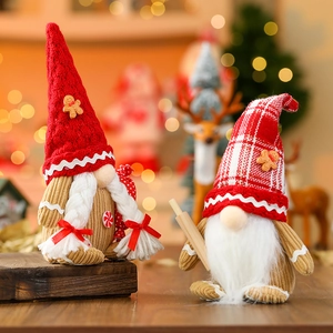Christmas Gnomes Faceless Old Man Plush Tomte Gingerbread Man Doll Handmade Knitted Ornament Tabletop Holiday Home Decor
