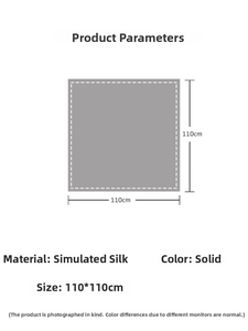 Tableau des tailles pour foulard en soie de 110cm avec dimensions et détails tissu