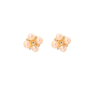 Elegant four-petal flower natural pearl stud earrings with gold plated base for women