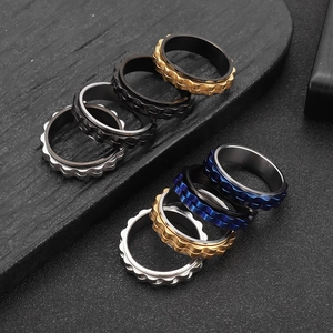 6mm spinner stress relief gear rings for women in black, gold, silver, and blue finishes