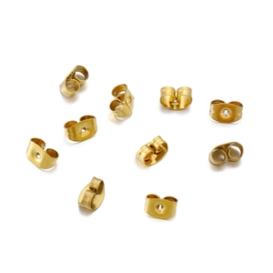 Polished 18K gold plated stainless steel butterfly earring backs set on white background