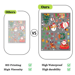 Detail of HD printing and waterproof Christmas window stickers vs low quality brands
