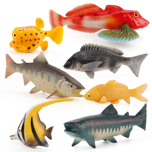 Set of 7 realistic freshwater fish models including salmon and angelfish for aquarium decor