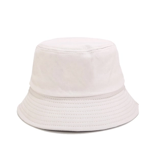 Detail of white cotton bucket hat with reinforced multi-row stitching on the brim