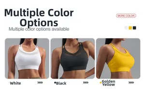 Soutiens-gorge de sport en trois couleurs avec empiècement mesh en blanc noir et jaune
