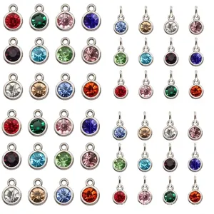 Round Birthstone Necklace Alloy Glass Rhinestone Pendant Twelve Month Anniversary Jewelry Gift For Women Elegant Simple