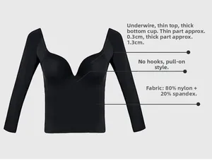 Detailed specs of wired v-neck top with push-up padding and nylon spandex fabric blend