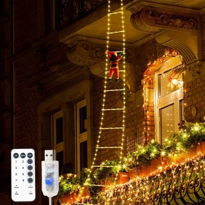 LED Christmas ladder lights with climbing Santa and remote control for outdoor holiday decor
