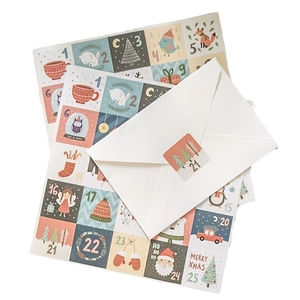 Christmas advent calendar stickers with 1-25 numbers and festive holiday illustrations