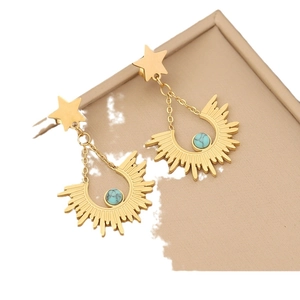 Double-layered gold stainless steel necklace with turquoise pendant and star charm detail
