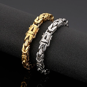 Bracelets byzantins classiques en acier inoxydable poli coloris or et argent pour hommes