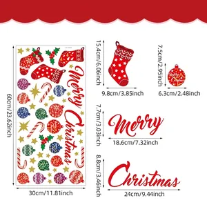 Pegatinas de pared navideñas con calcetines rojos, bastones de caramelo y estrellas decor