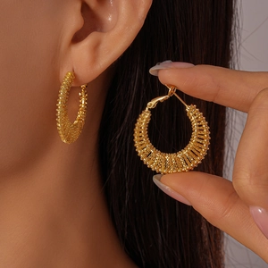 Hollow Geometric Round Hoop Earrings With 925 Sterling Silver Earring Post Copper Braided Mesh Statement For Women