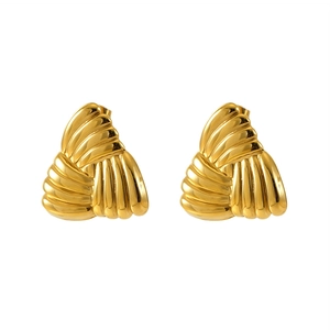 18k gold plated stainless steel chunky triangle earrings with spiral woven texture