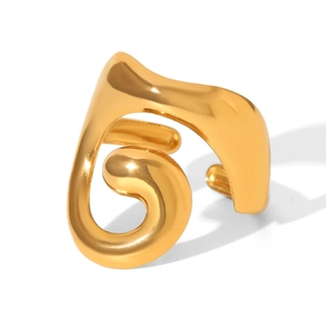 Artistic golden hollow swirl ring in polished stainless steel for women fashion