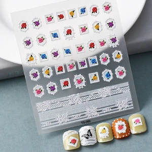 5D Embossed Nail Art Stickers Retro Floral Rose Lace Frame Three Dimensional Self Adhesive Waterproof Manicure Decals
