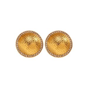 Vintage 18k gold plated hammered stainless steel stud earrings with rhinestone halo