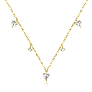 Elegant S925 silver gold-plated necklace featuring five heart and round zircon pendants