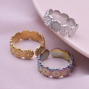 Daisy Flower Ring Stainless Steel Hollow Design Adjustable Open Band Minimalist Vintage Jewelry For Women Men