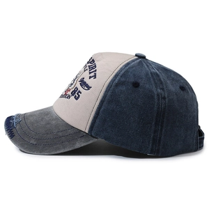 Distressed vintage baseball cap with SPIRIT 85 embroidery and contrast panel design
