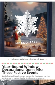3D white snowflake window sticker with Hello 2026 text for winter holiday decor