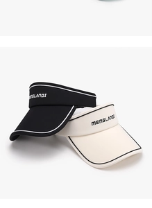 Detail of ice silk sun visors in black and beige with UV protection fabric