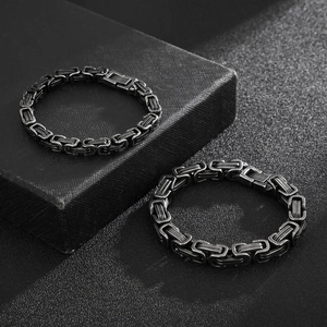 Men's blackened stainless steel Byzantine chain bracelet with a vintage metallic texture