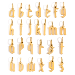 Set of 26 Gothic Old English letter pendants in gold metal for DIY jewelry making