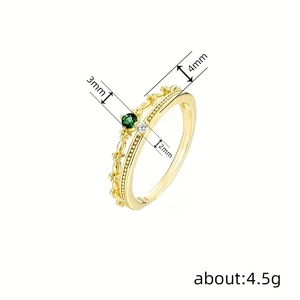 Bague double couche dorée élégante avec pierre verte de 3mm et zircons blancs