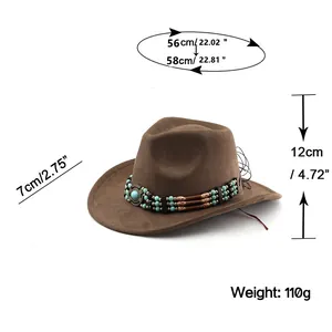 Tableau des tailles du chapeau cowboy montrant un tour de tête de 56-58cm et bord de 7cm