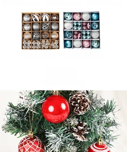 Detail of assorted 36-piece Christmas ball ornaments with shiny, matte, and glitter textures