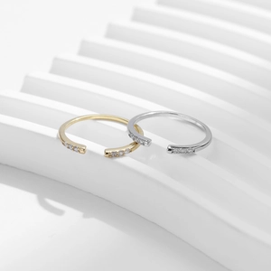 Minimalist 925 sterling silver open rings in gold and silver finish with sparkling zircons