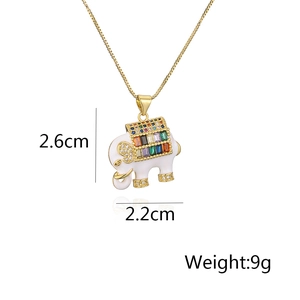 Detailed view of white enamel elephant pendant with colorful cubic zirconia and dimensions